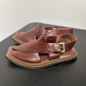 J. Handmade Peshawari Leather Chappal BROWN Eid Mens Pakistani Elite Sandal Sz 8